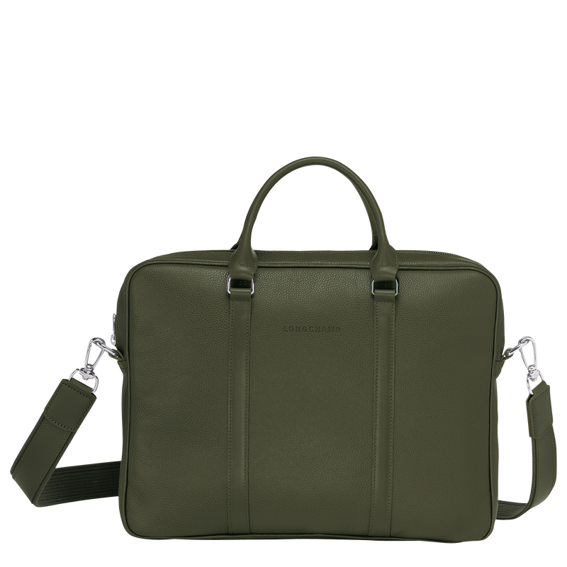 Le Foulonné XS Briefcase Khaki - Leather