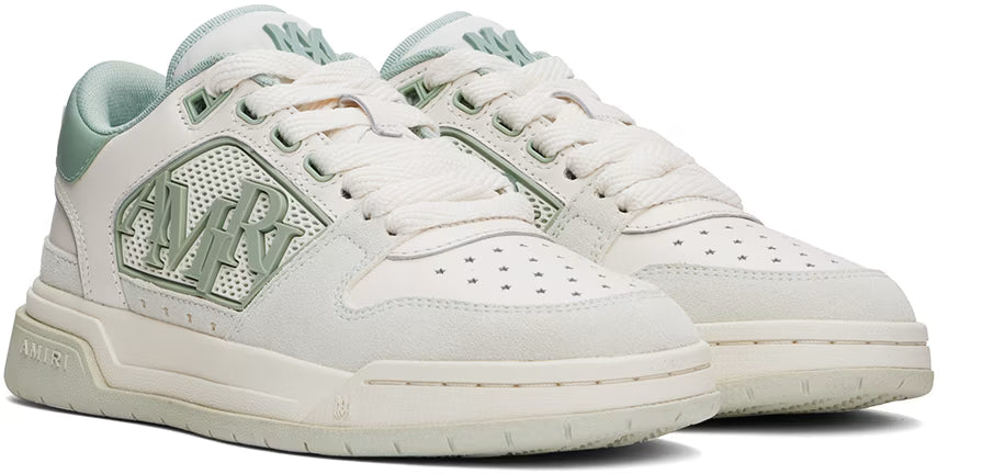 AMIRI White & Green Classic Low Sneakers