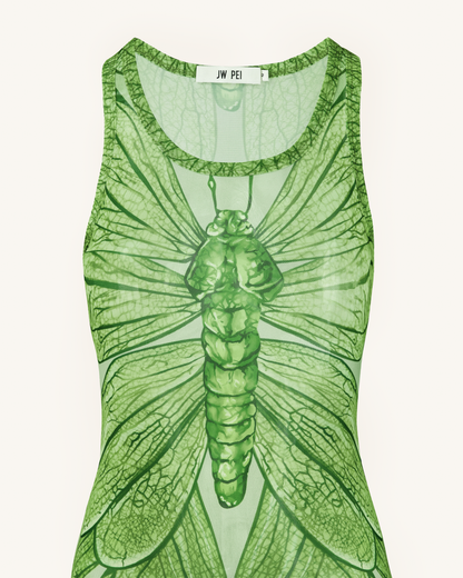 Dragonfly Axis Tank Mesh Dress - Green