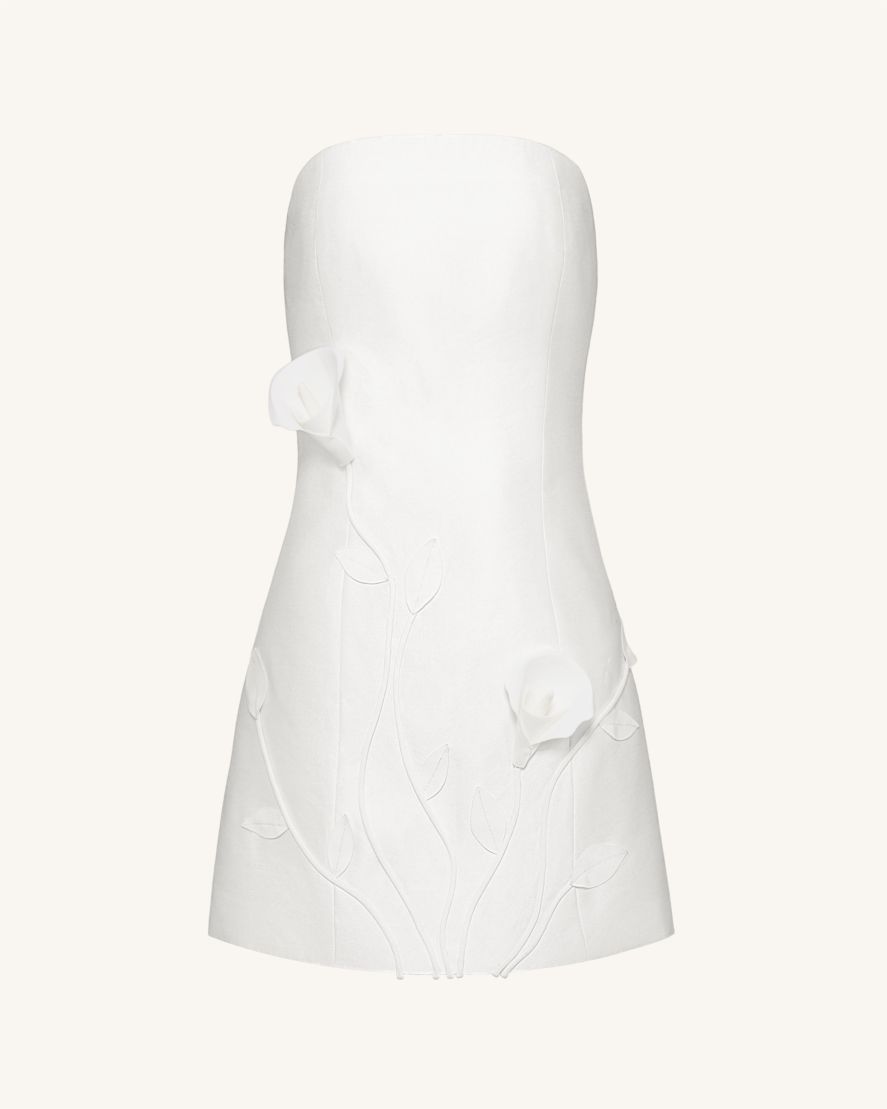 3D Vine Floral Strapless Mini Dress - Blue
