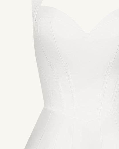Pleated Bustier Halter Mini Dress - White