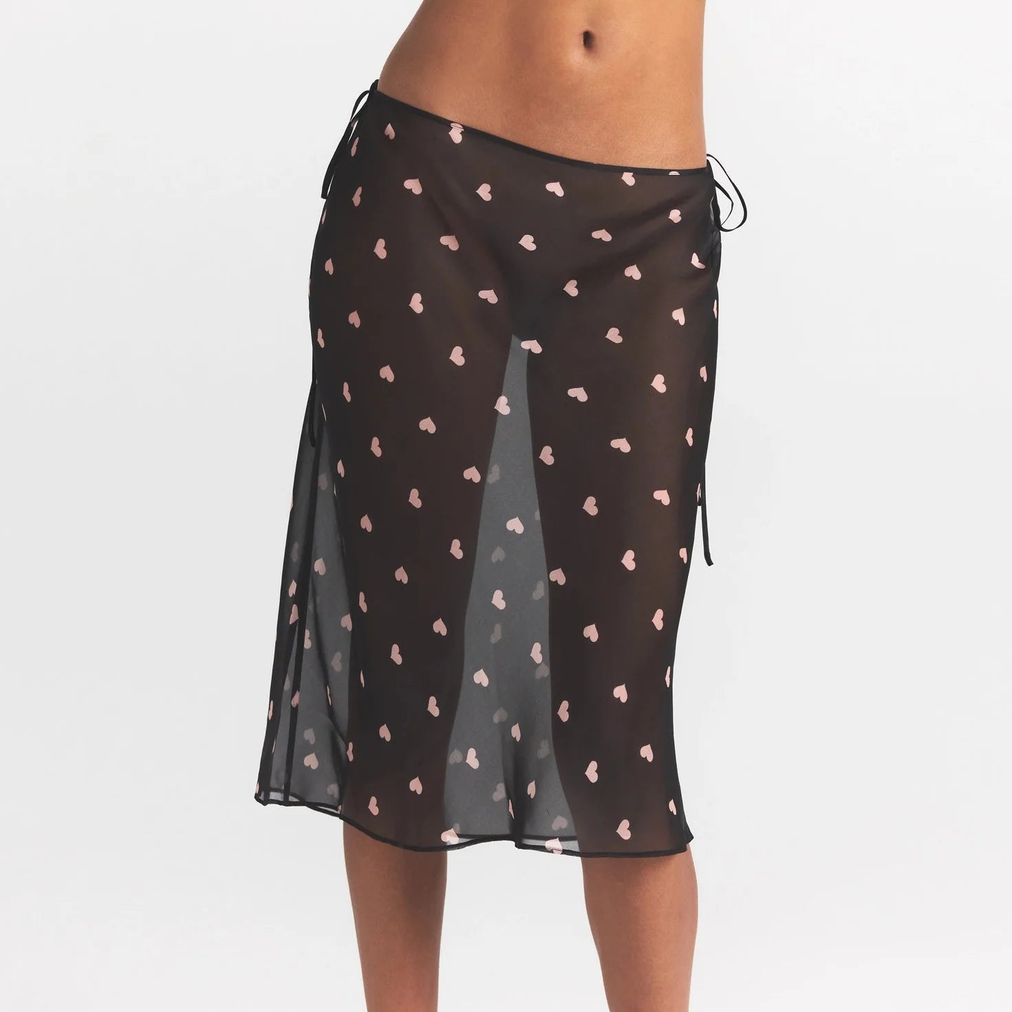 SKIMS ROMANCE TIE SIDE MIDI SKIRT | OBSIDIAN SPACED HEARTS