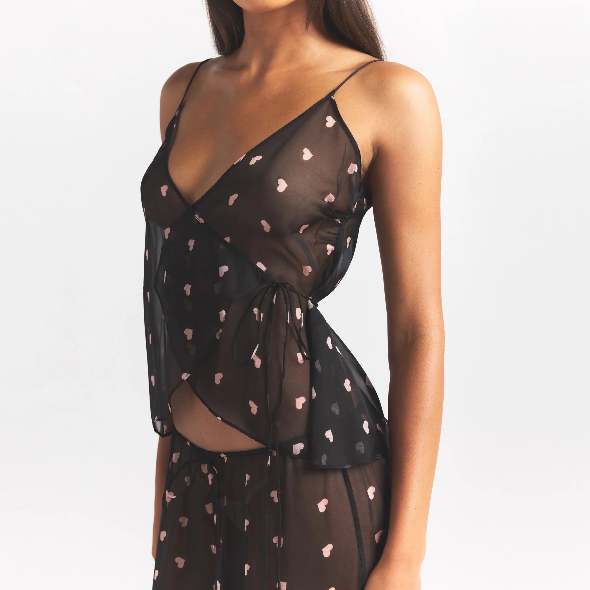 SKIMS ROMANCE WRAP CAMI TOP | OBSIDIAN SPACED HEARTS