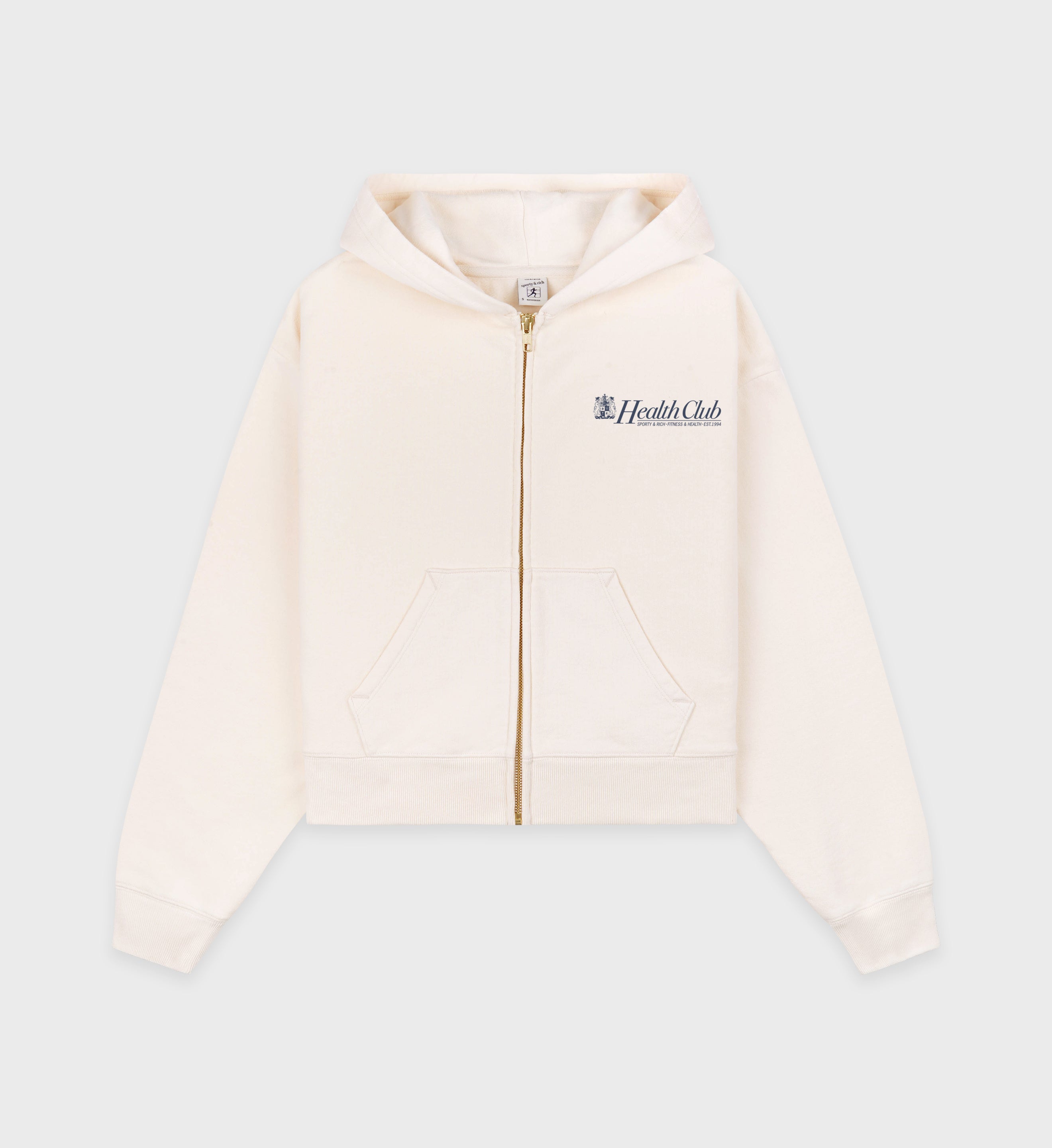 Lion Health Cropped Zip Hoodie - Cream