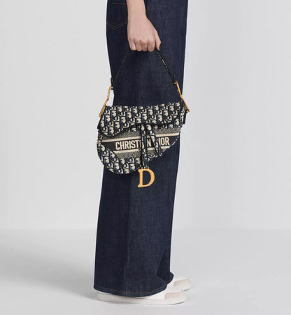 Saddle bag Blue Dior Oblique embroidery
