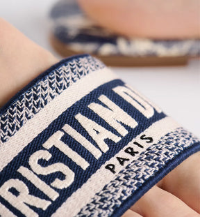 Dway Slide Vibrant Blue Embroidered Cotton and Toile de Jouy Motif