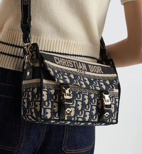 Small Diorcamp Bag Blue Dior Oblique Embroidery
