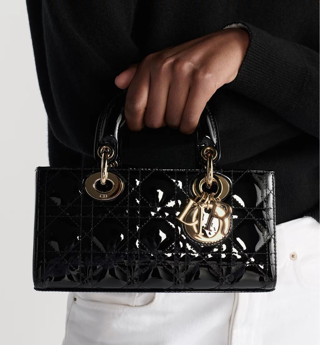Small Lady D-Joy Bag Black Patent Cannage Calfskin