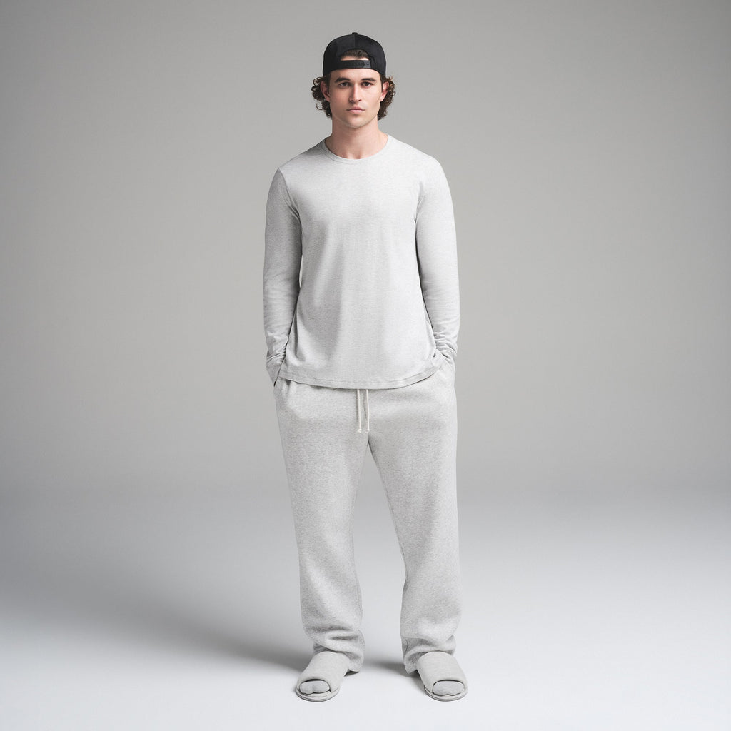 SKIMS COTTON MENS CLASSIC LONG SLEEVE T-SHIRT | LIGHT HEATHER GREY