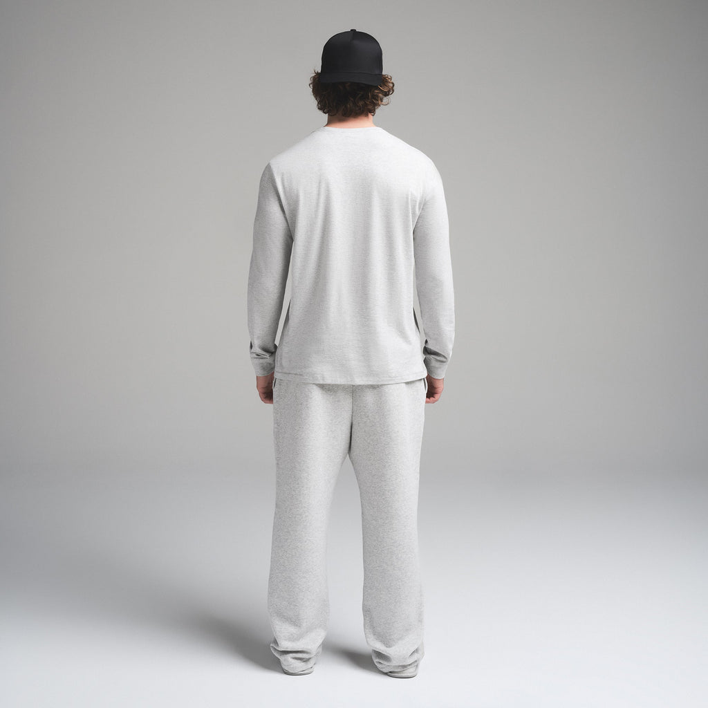 SKIMS COTTON MENS CLASSIC LONG SLEEVE T-SHIRT | LIGHT HEATHER GREY