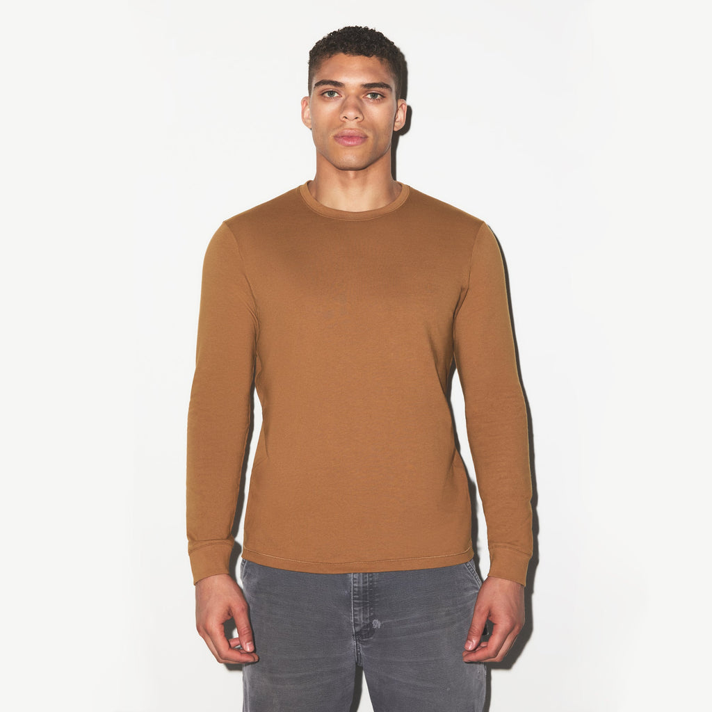 SKIMS COTTON MENS CLASSIC LONG SLEEVE T-SHIRT | RUSSET