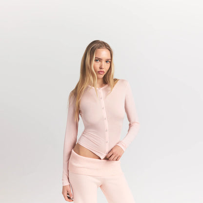Sheer Modal Cardigan with Covered Buttons
