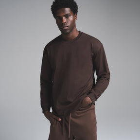 HEAVYWEIGHT COTTON MENS RELAXED LONG SLEEVE T-SHIRT | ESPRESSO