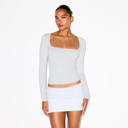 Cotton Jersey Scoop Neck Long Sleeve Top