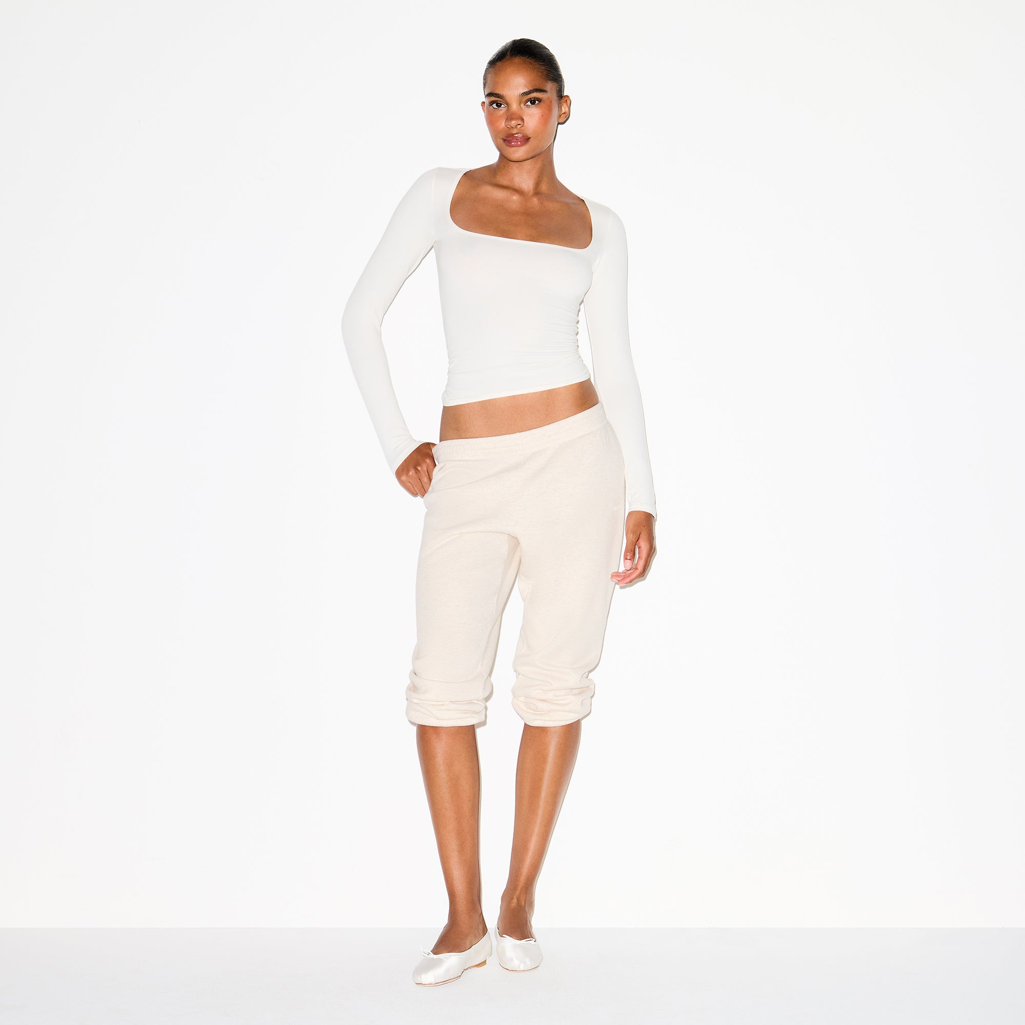 Cotton Jersey Scoop Neck Long Sleeve Top