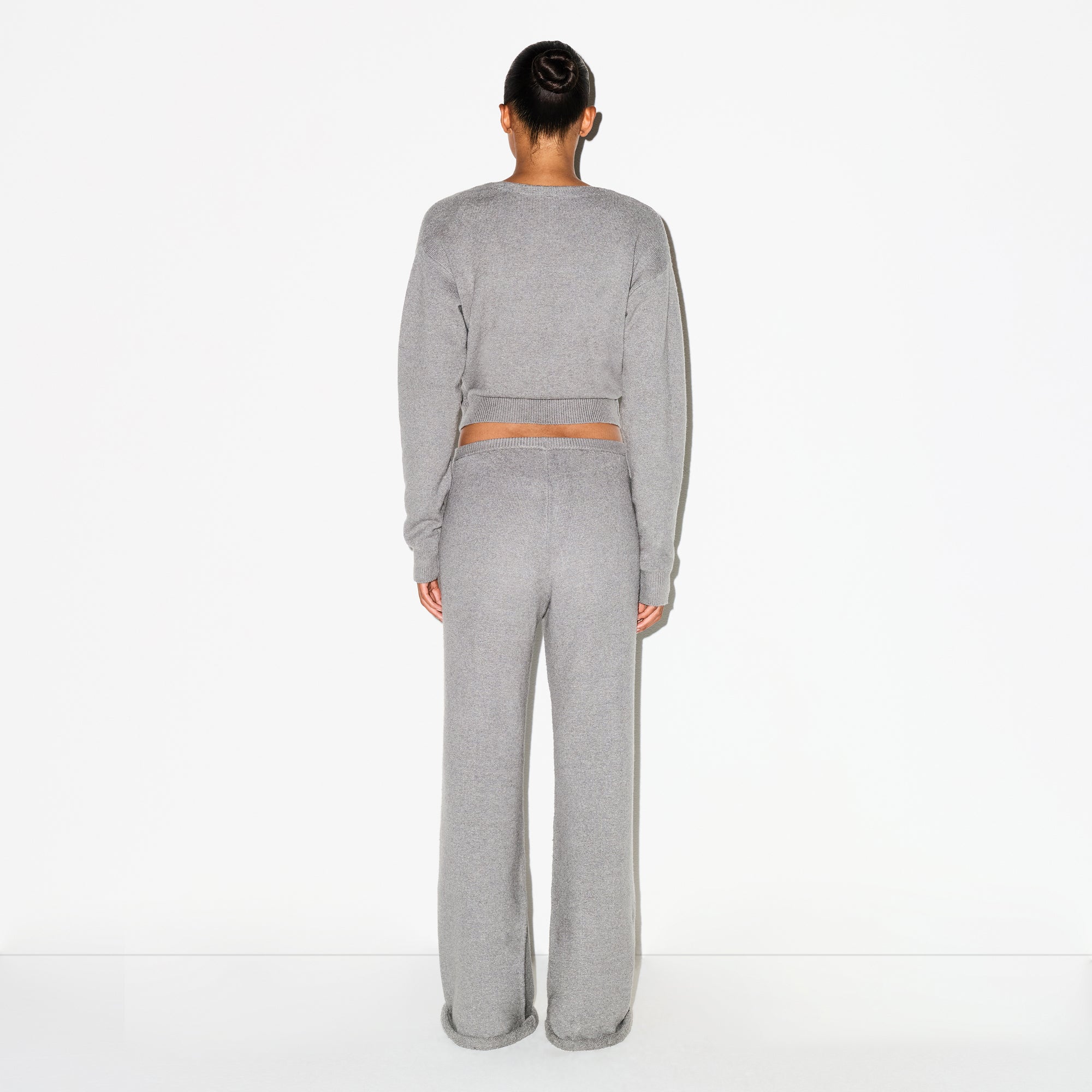 TEXTURED KNIT WRAP SWEATER | DARK HEATHER GREY