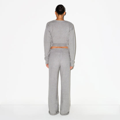 TEXTURED KNIT WRAP SWEATER | DARK HEATHER GREY