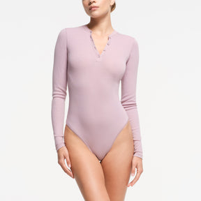 COTTON RIB LONG SLEEVE HENLEY BODYSUIT | DUSK