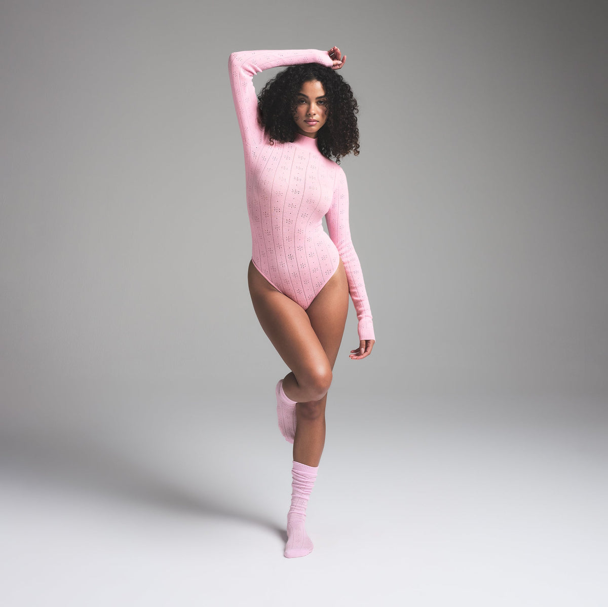 SWEATER POINTELLE TURTLENECK BODYSUIT | BABY PINK