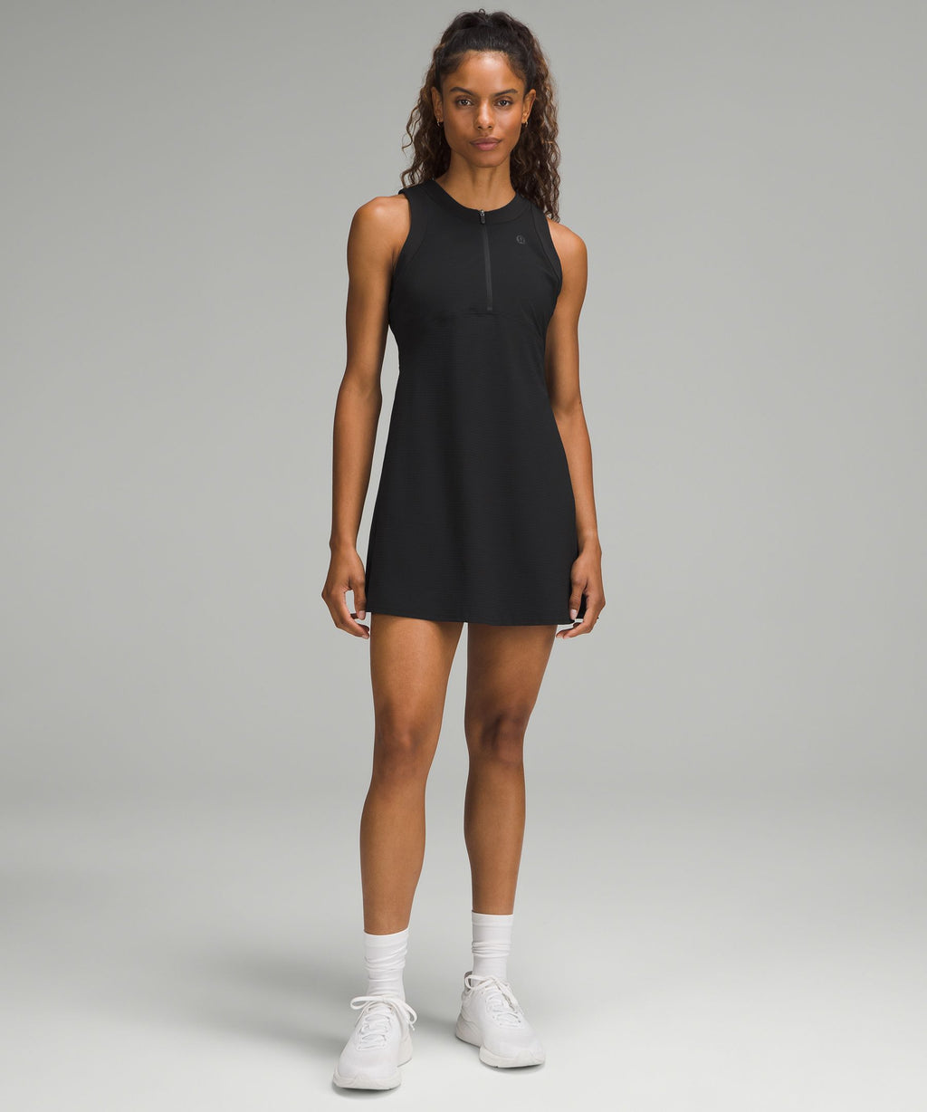 Grid-Texture Sleeveless Linerless Tennis Dress