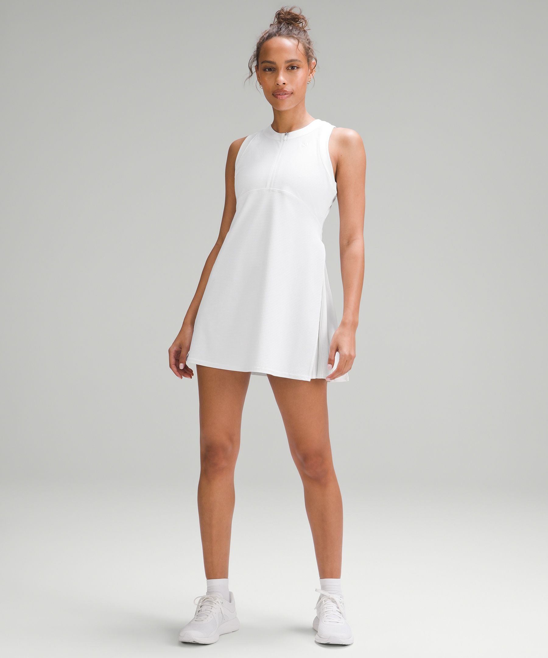 Grid-Texture Sleeveless Linerless Tennis Dress