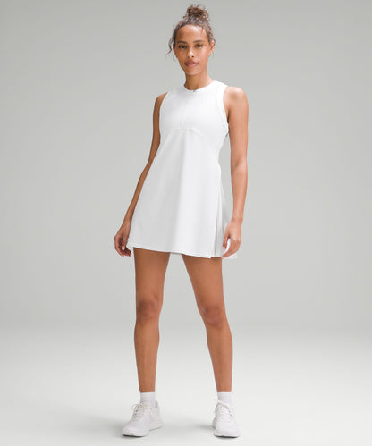 Grid-Texture Sleeveless Linerless Tennis Dress