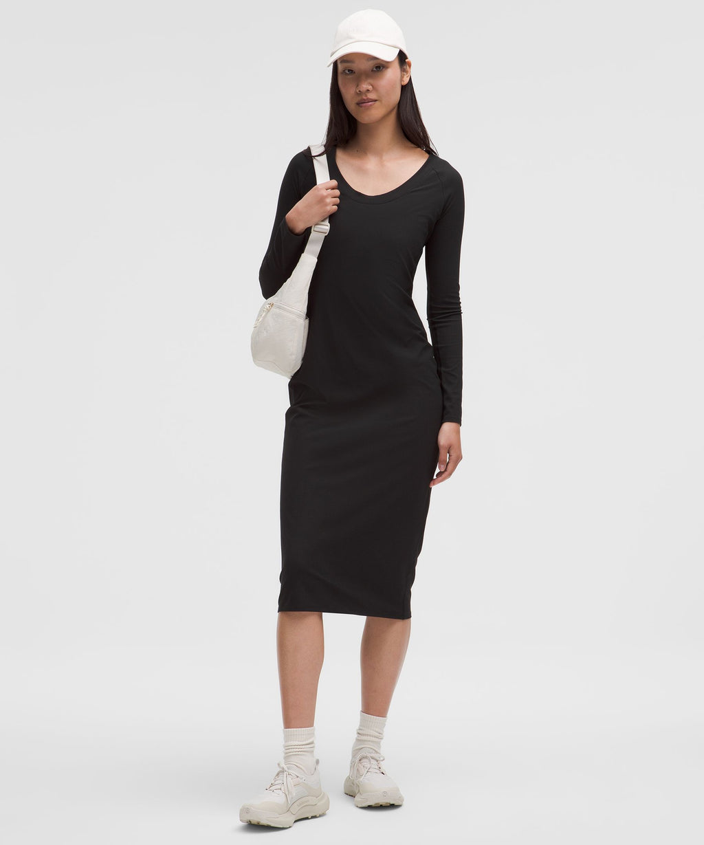 All Aligned Ribbed Long-Sleeve Midi Dress
