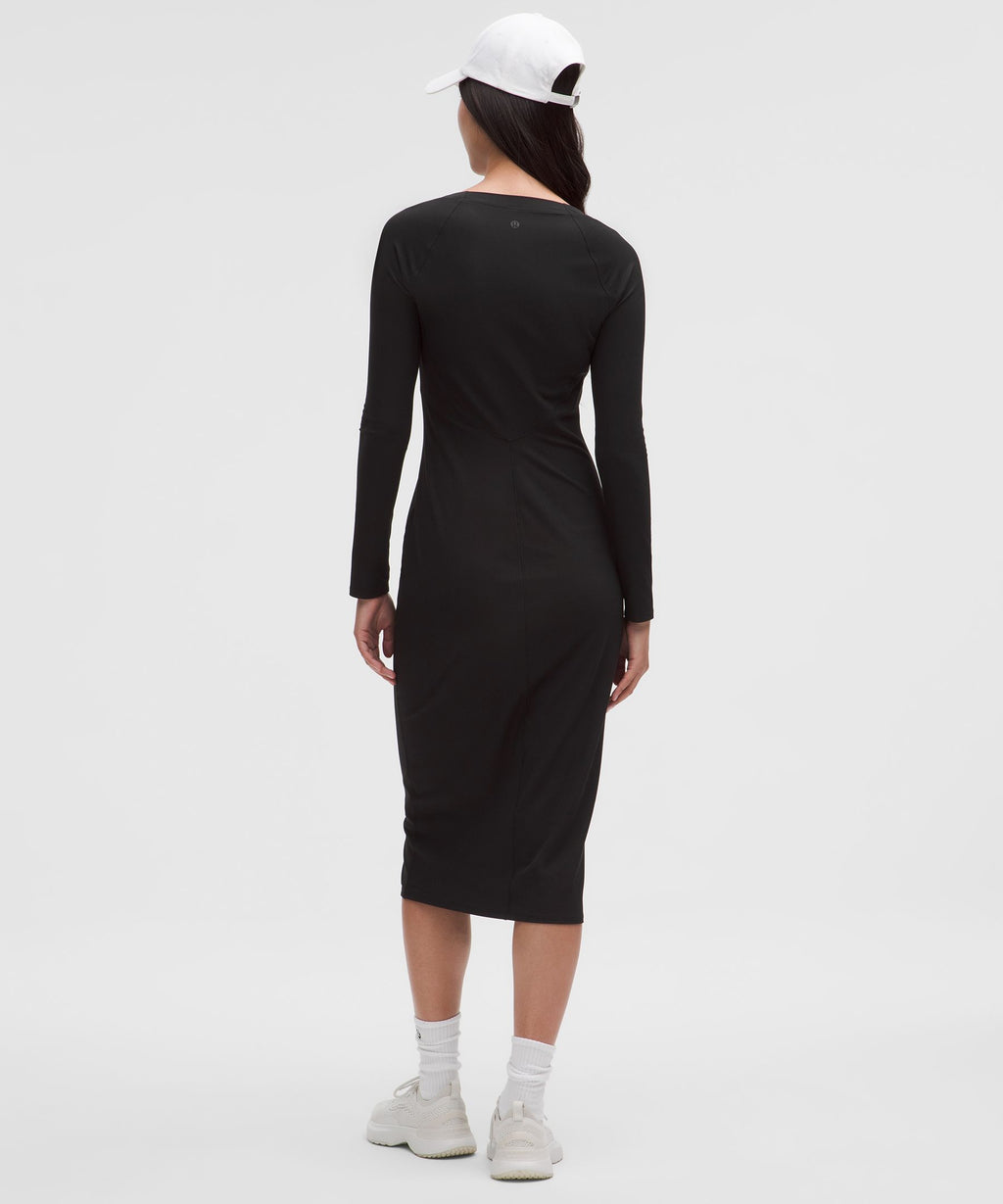 All Aligned Ribbed Long-Sleeve Midi Dress