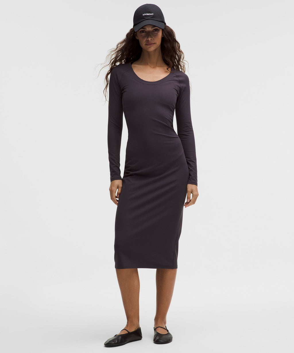 All Aligned Ribbed Long-Sleeve Midi Dress