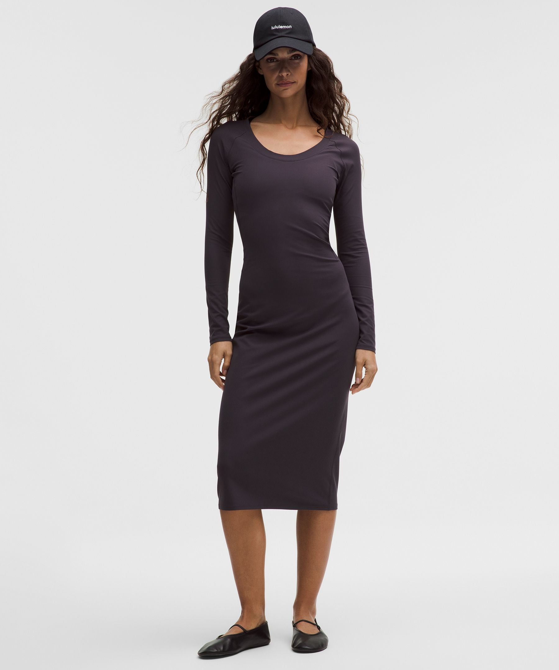 All Aligned Ribbed Long-Sleeve Midi Dress