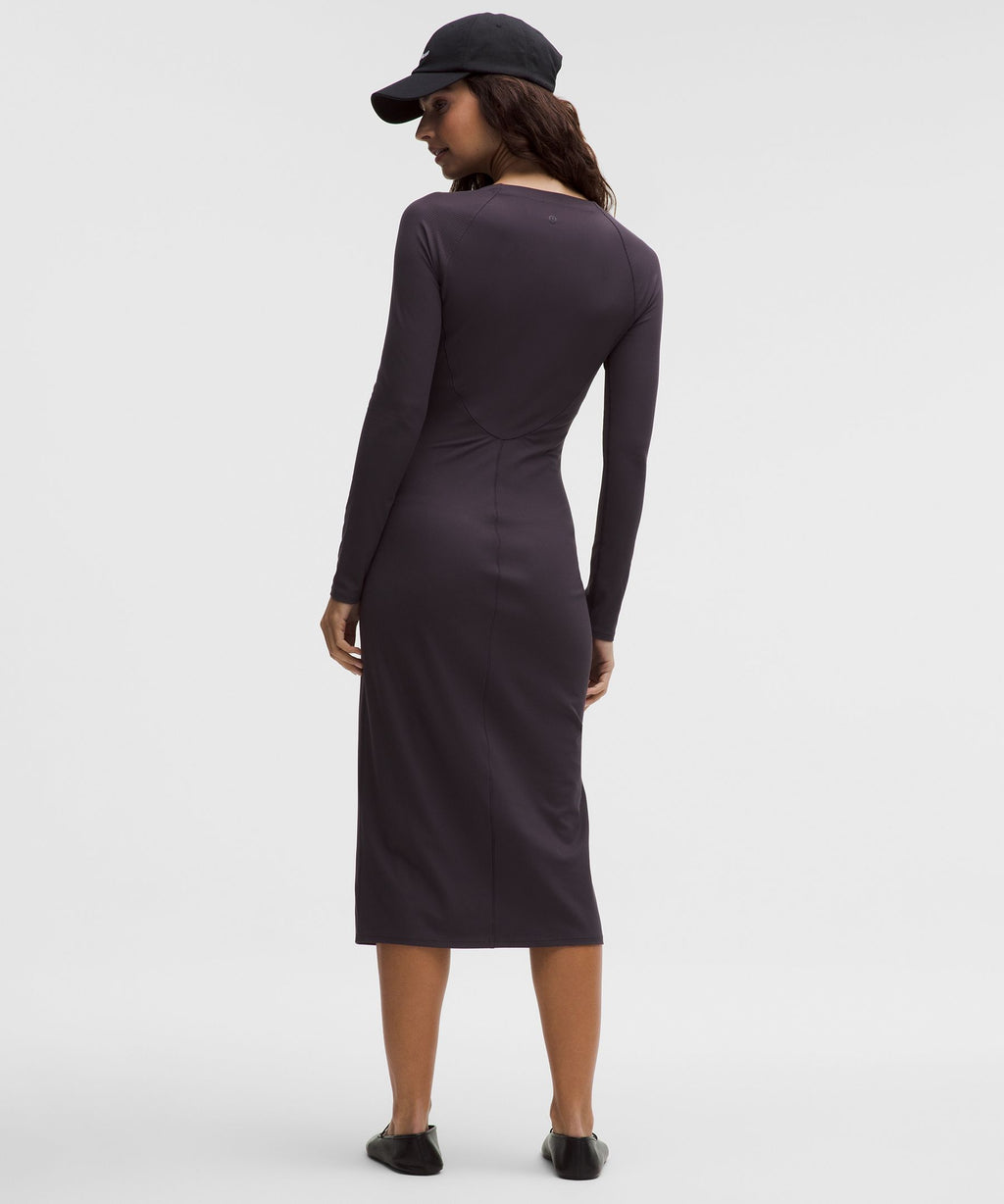 All Aligned Ribbed Long-Sleeve Midi Dress