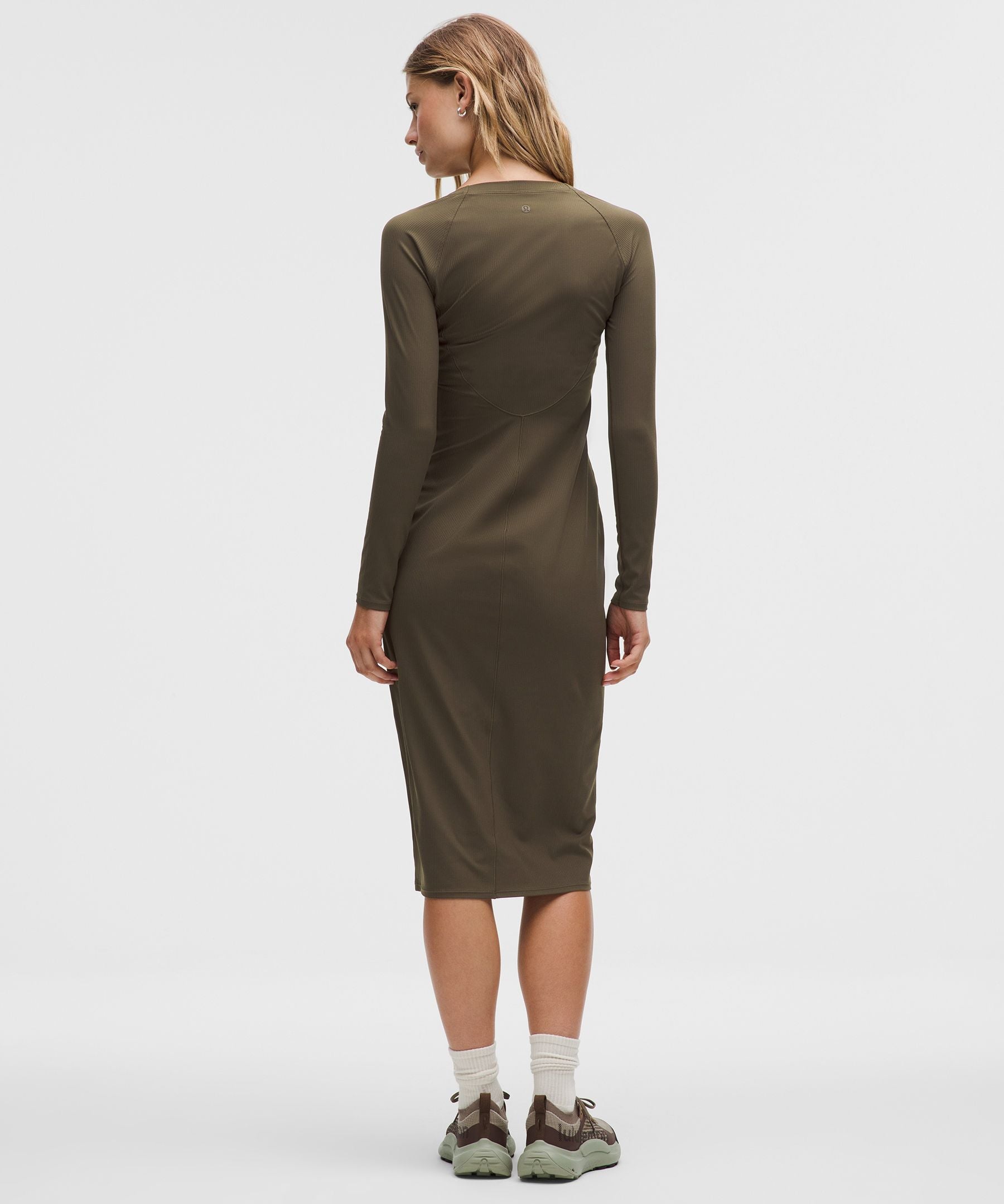 All Aligned Ribbed Long-Sleeve Midi Dress