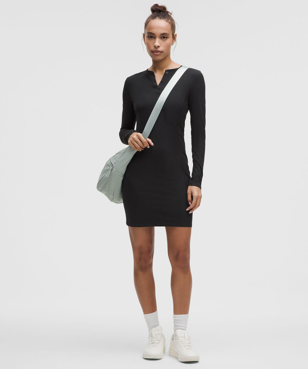 All Aligned Ribbed Long-Sleeve Henley Dress