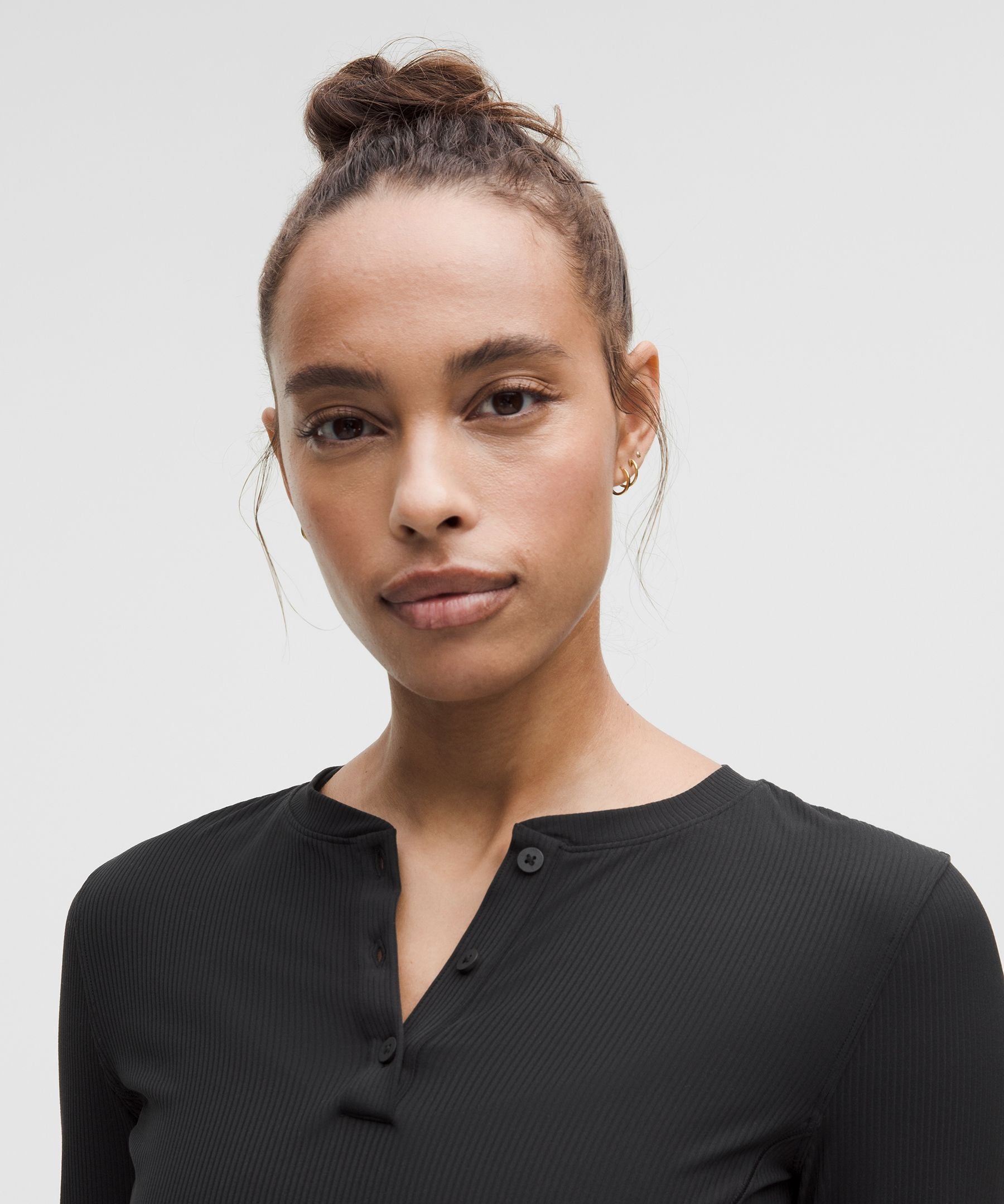 All Aligned Ribbed Long-Sleeve Henley Dress