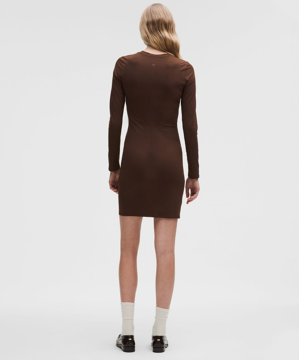 All Aligned Ribbed Long-Sleeve Henley Dress