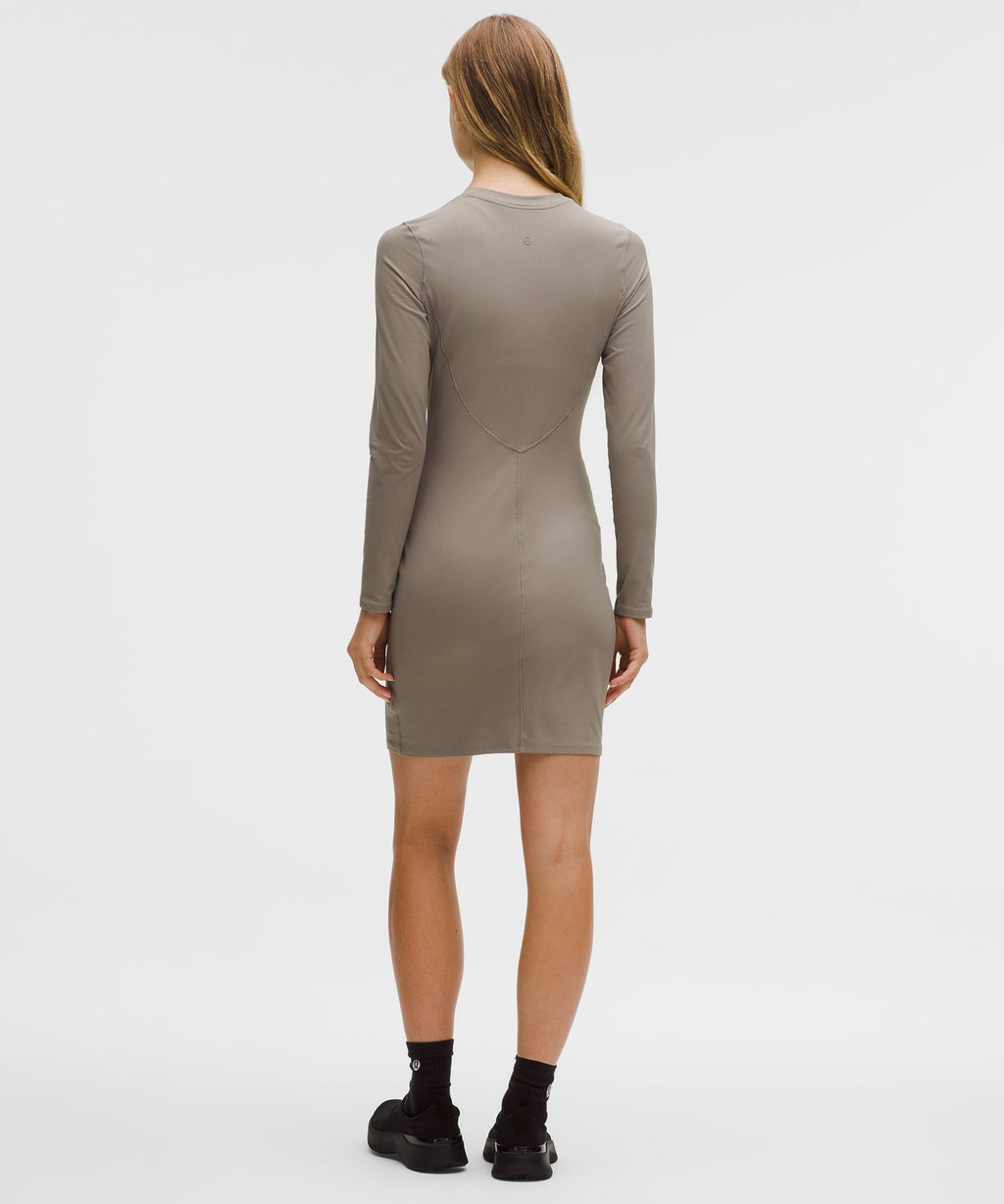 All Aligned Ribbed Long-Sleeve Henley Dress