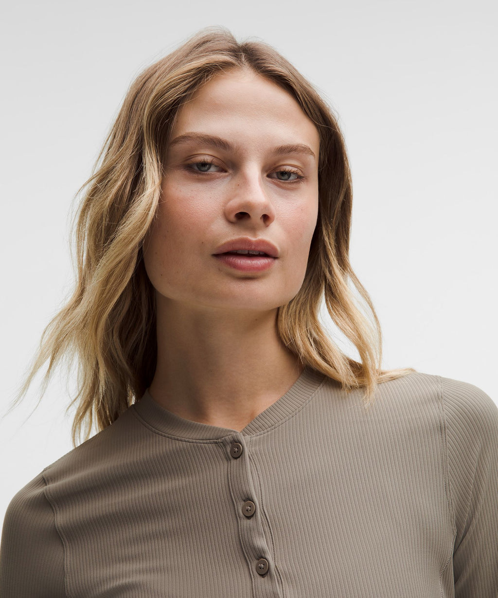 All Aligned Ribbed Long-Sleeve Henley Dress