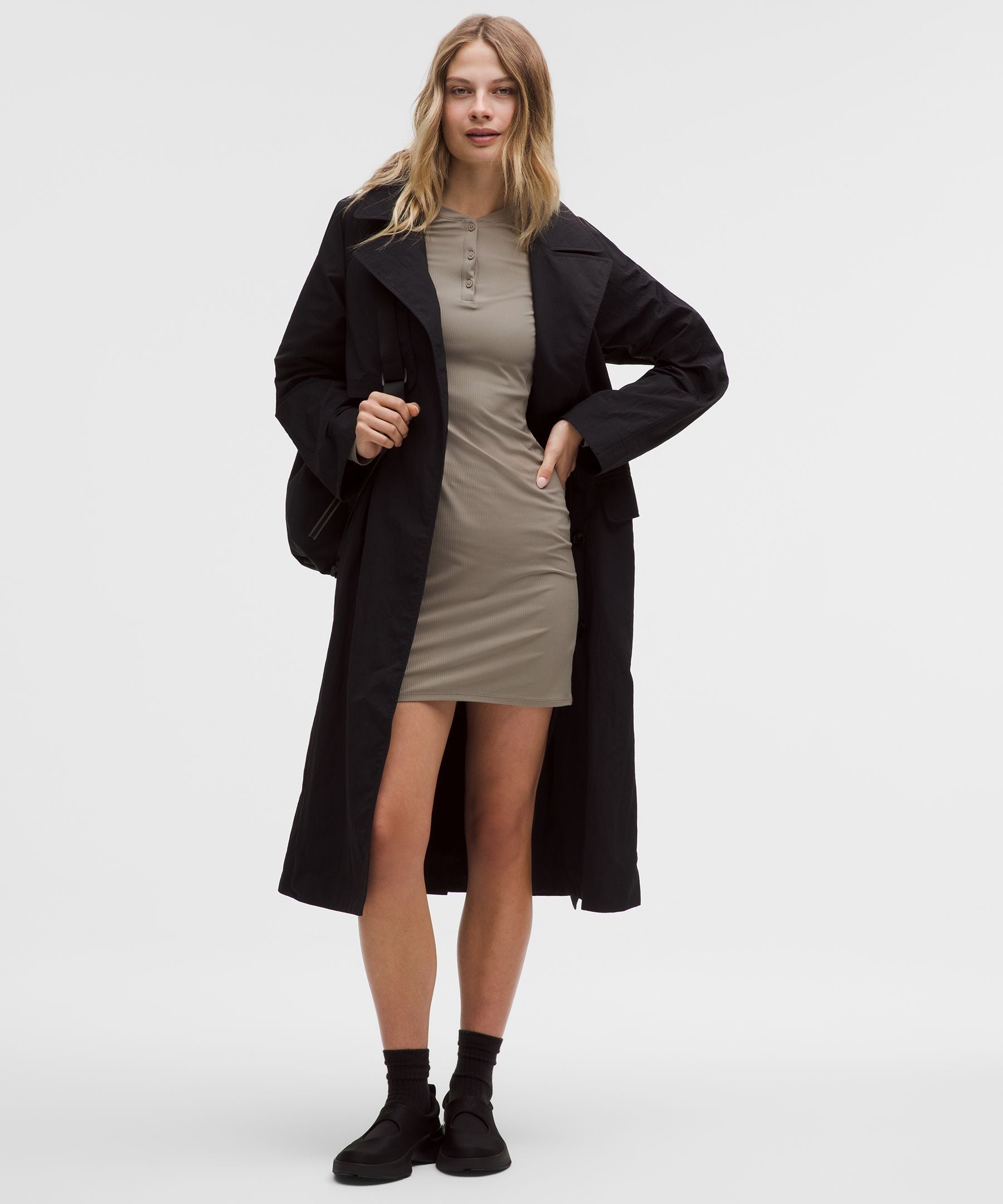 All Aligned Ribbed Long-Sleeve Henley Dress