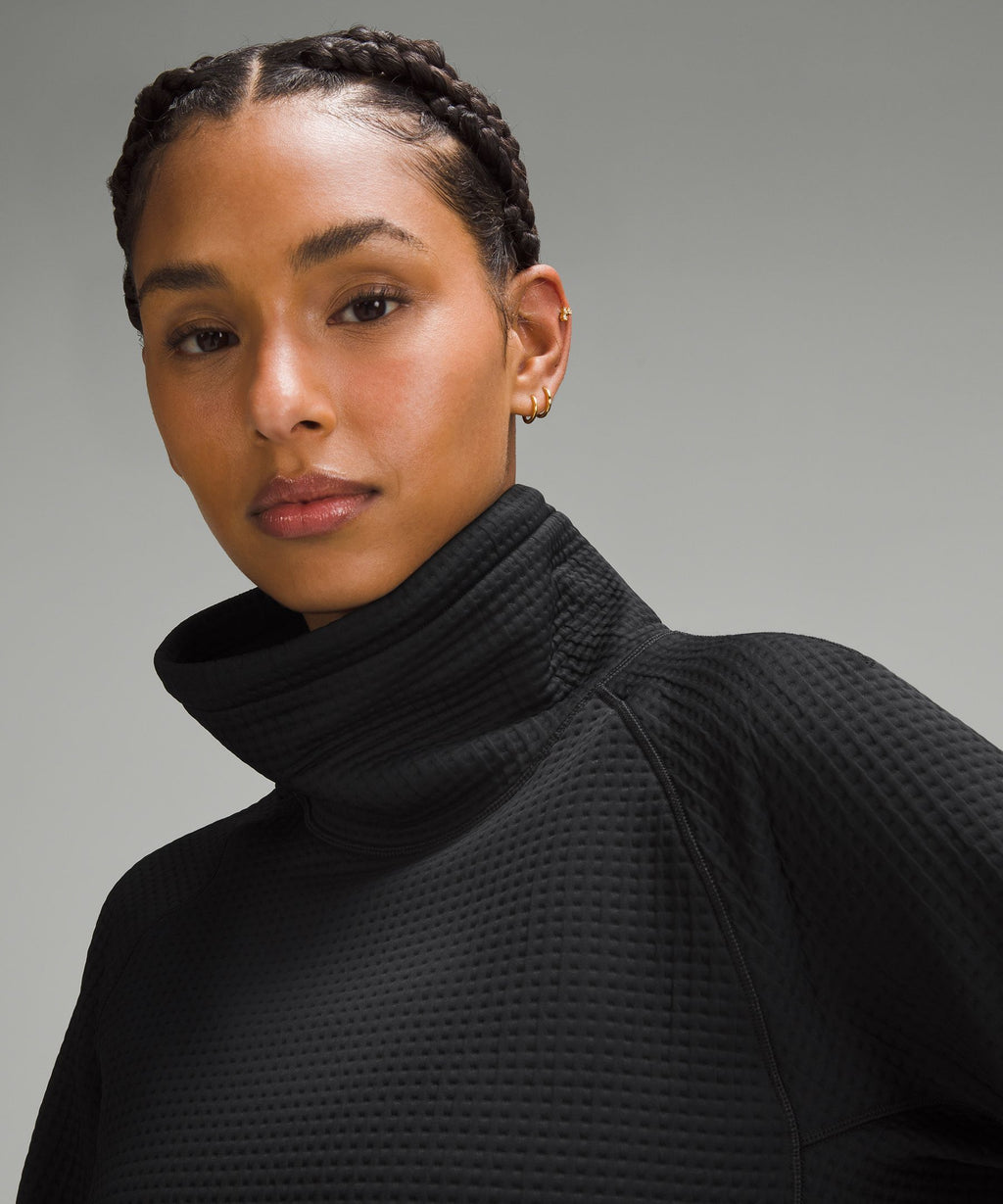 Waffle-Knit Funnel-Neck Long-Sleeve Shirt