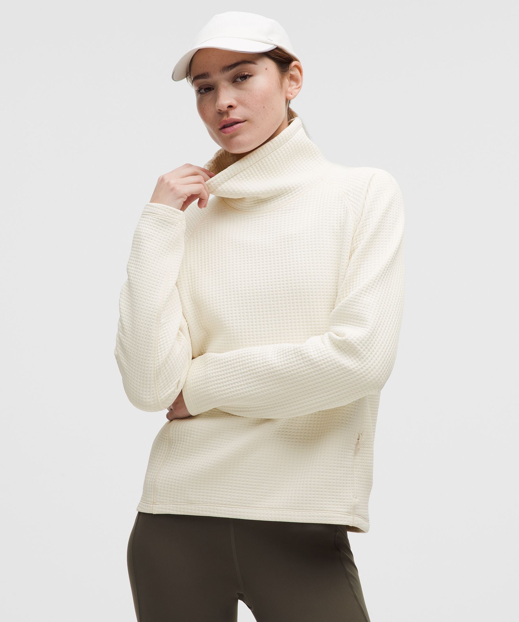 Waffle-Knit Funnel-Neck Long-Sleeve Shirt