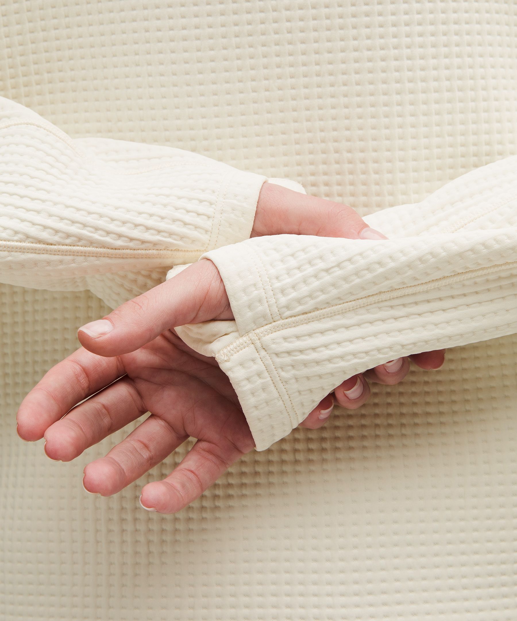 Waffle-Knit Funnel-Neck Long-Sleeve Shirt