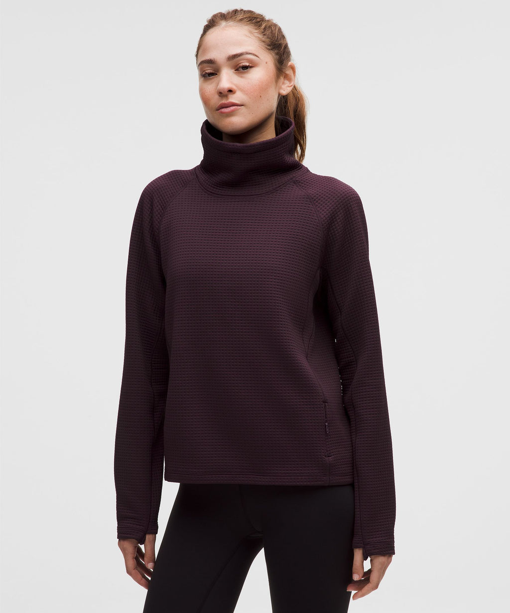 Waffle-Knit Funnel-Neck Long-Sleeve Shirt