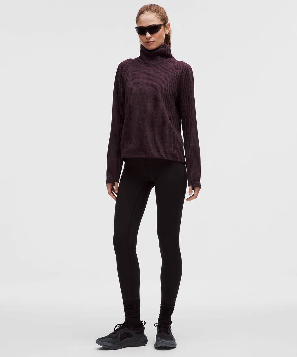 Waffle-Knit Funnel-Neck Long-Sleeve Shirt