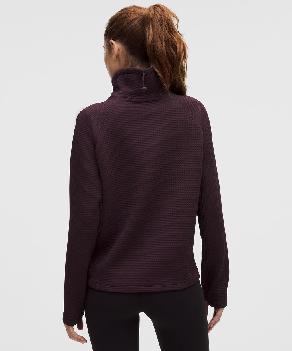 Waffle-Knit Funnel-Neck Long-Sleeve Shirt