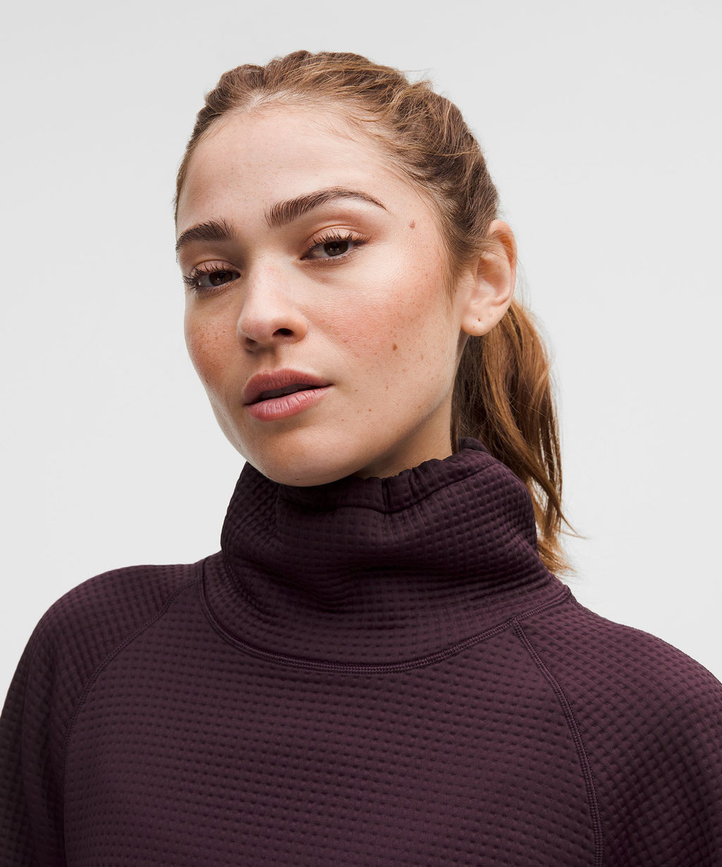 Waffle-Knit Funnel-Neck Long-Sleeve Shirt