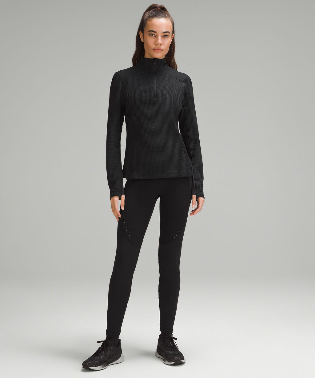 Waffle-Knit Half-Zip Long-Sleeve Shirt