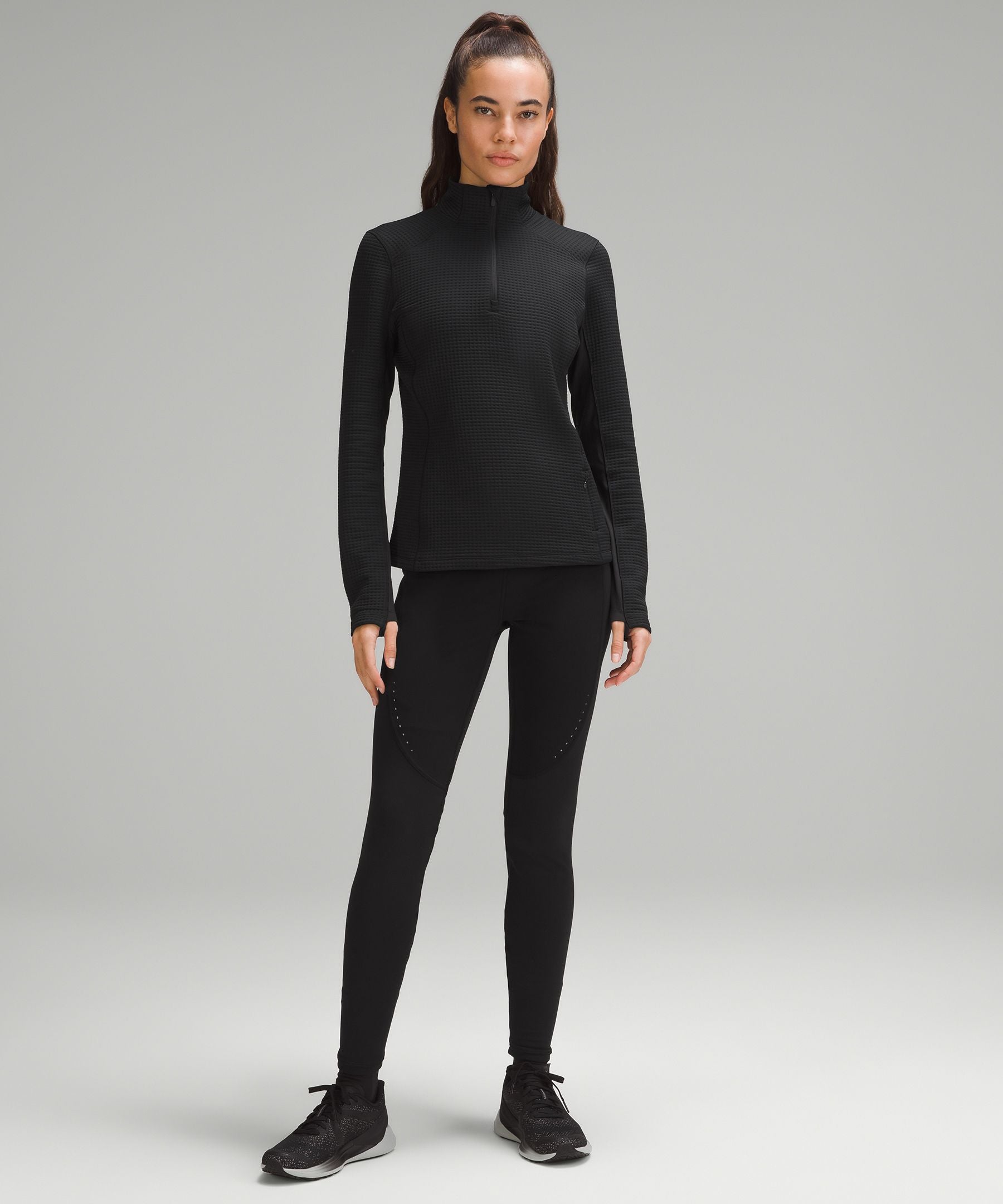 Waffle-Knit Half-Zip Long-Sleeve Shirt