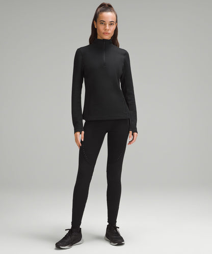 Waffle-Knit Half-Zip Long-Sleeve Shirt