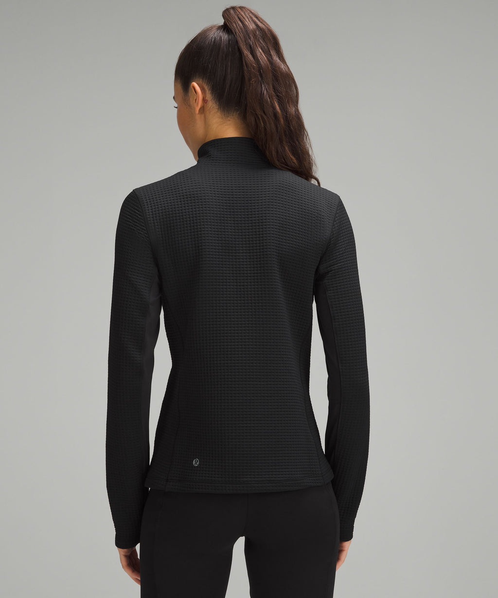 Waffle-Knit Half-Zip Long-Sleeve Shirt