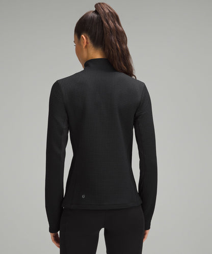 Waffle-Knit Half-Zip Long-Sleeve Shirt